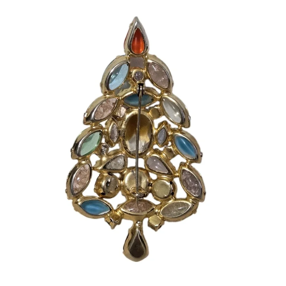 Multi Colored Crackle Glass Givre Fruit Salad Christmas Tree Brooch Pin Vtg